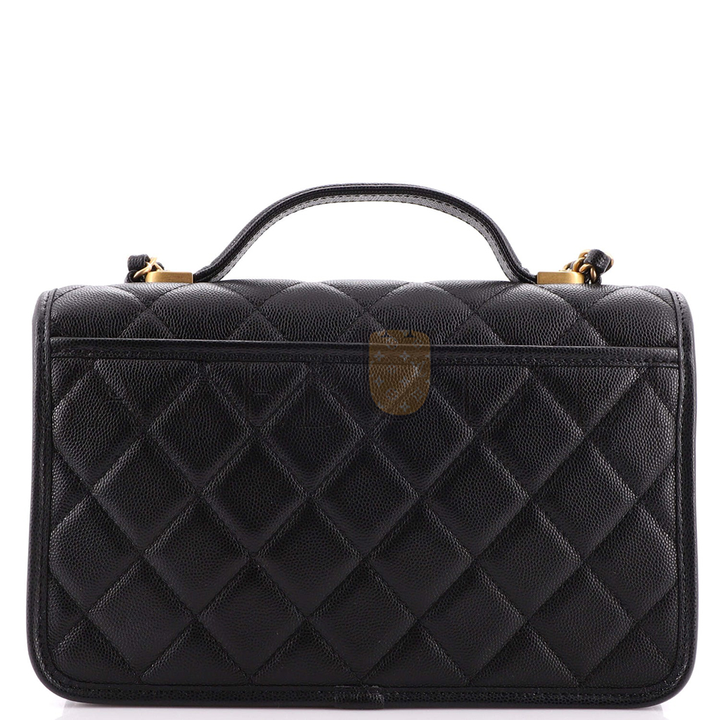Ch*el master caviar quilted school memory top handle flap black (25*21.5*7cm)
